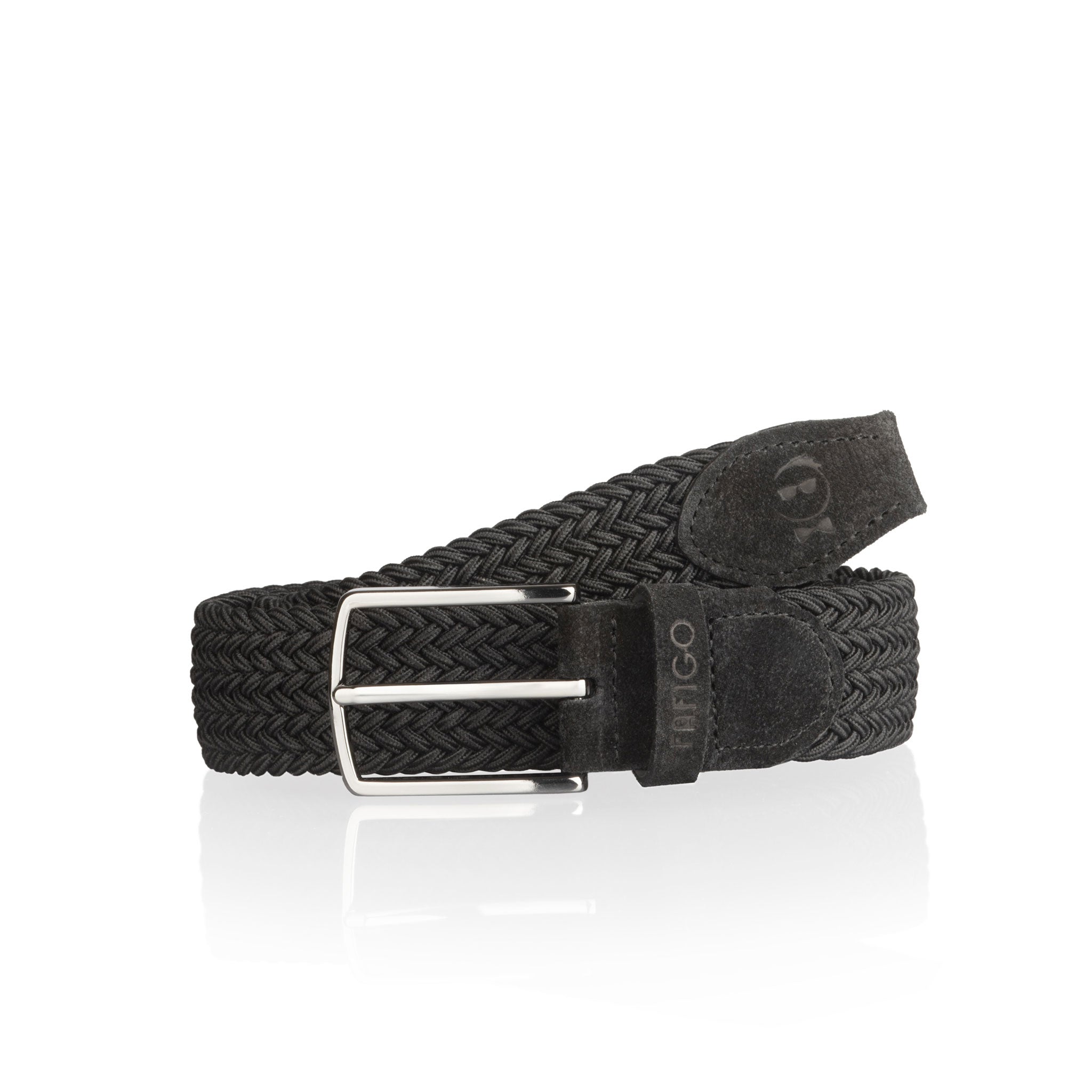 Schwarzer Flechtgürtel Herren mit Stretch und Veloursleder - Modell Milano - FAFIGO
