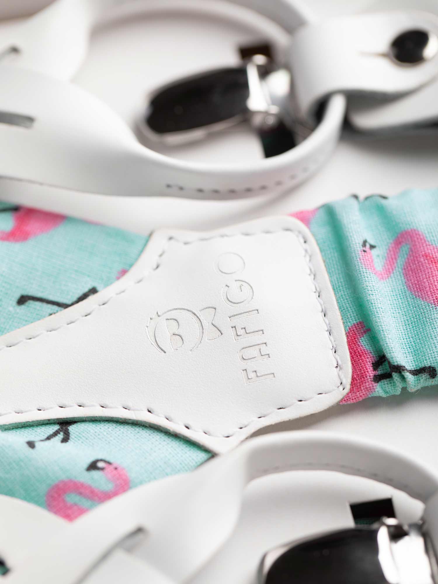 Türkiser Hosenträger mit pinkem Flamingo-Muster FAFIGO