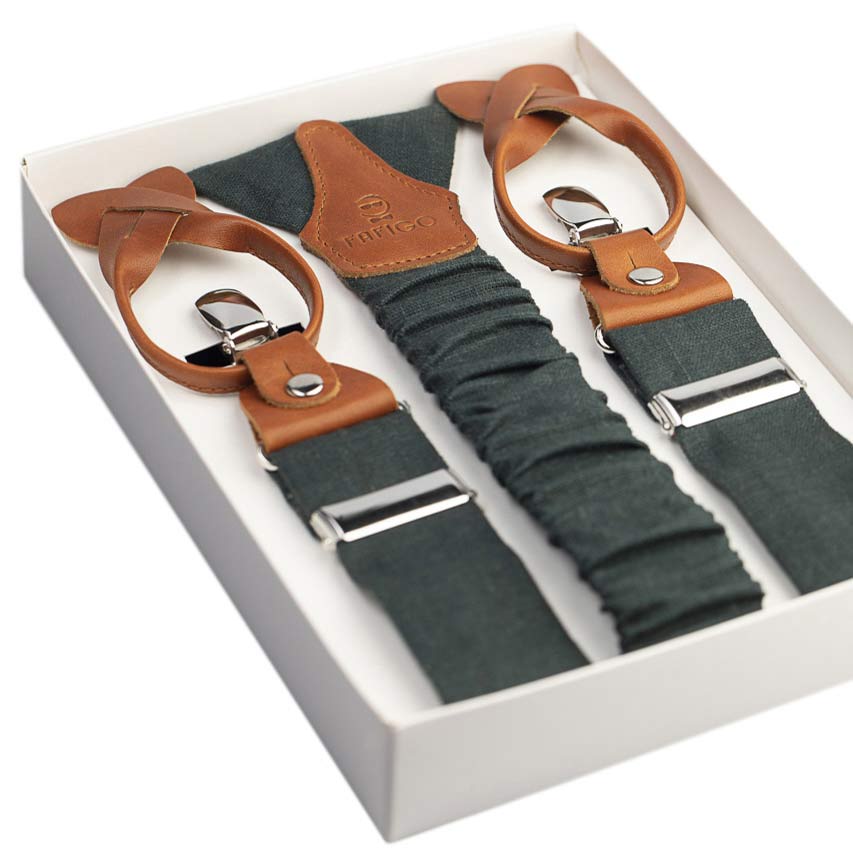 Dunkelgrüner Hosenträger Zio Elio aus Leinen FAFIGO