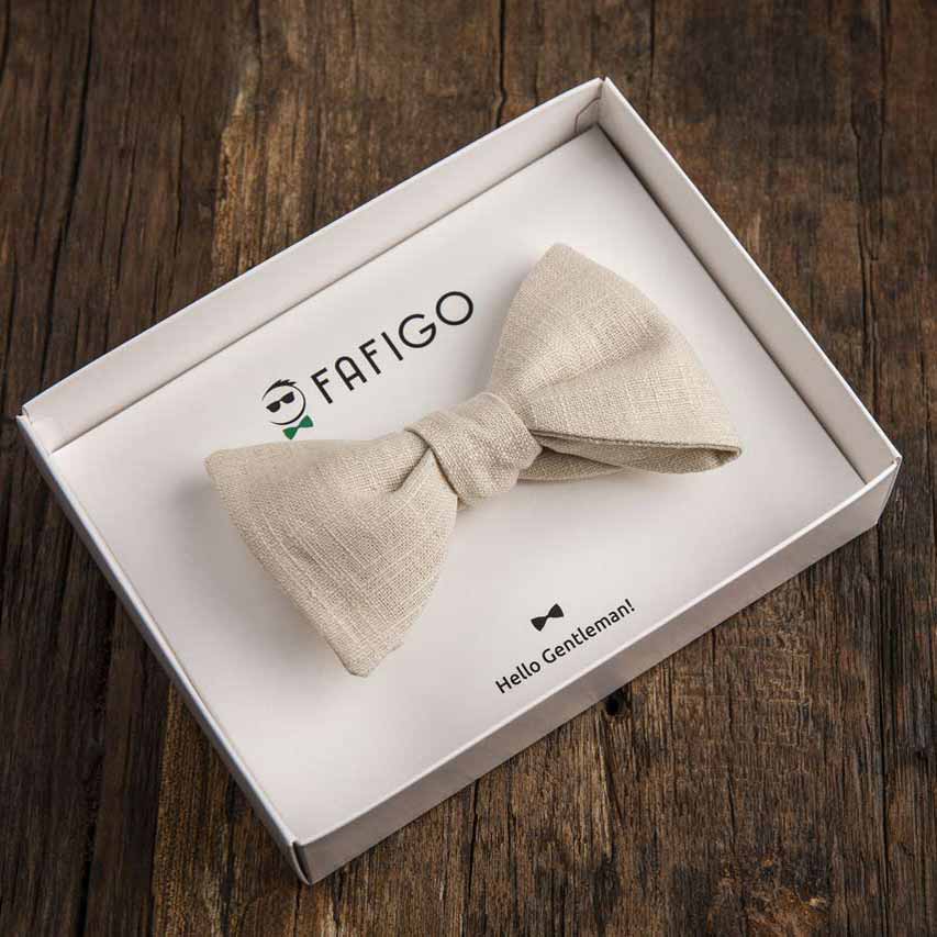 Fliege Camillo in Sandfarbe aus Leinen FAFIGO