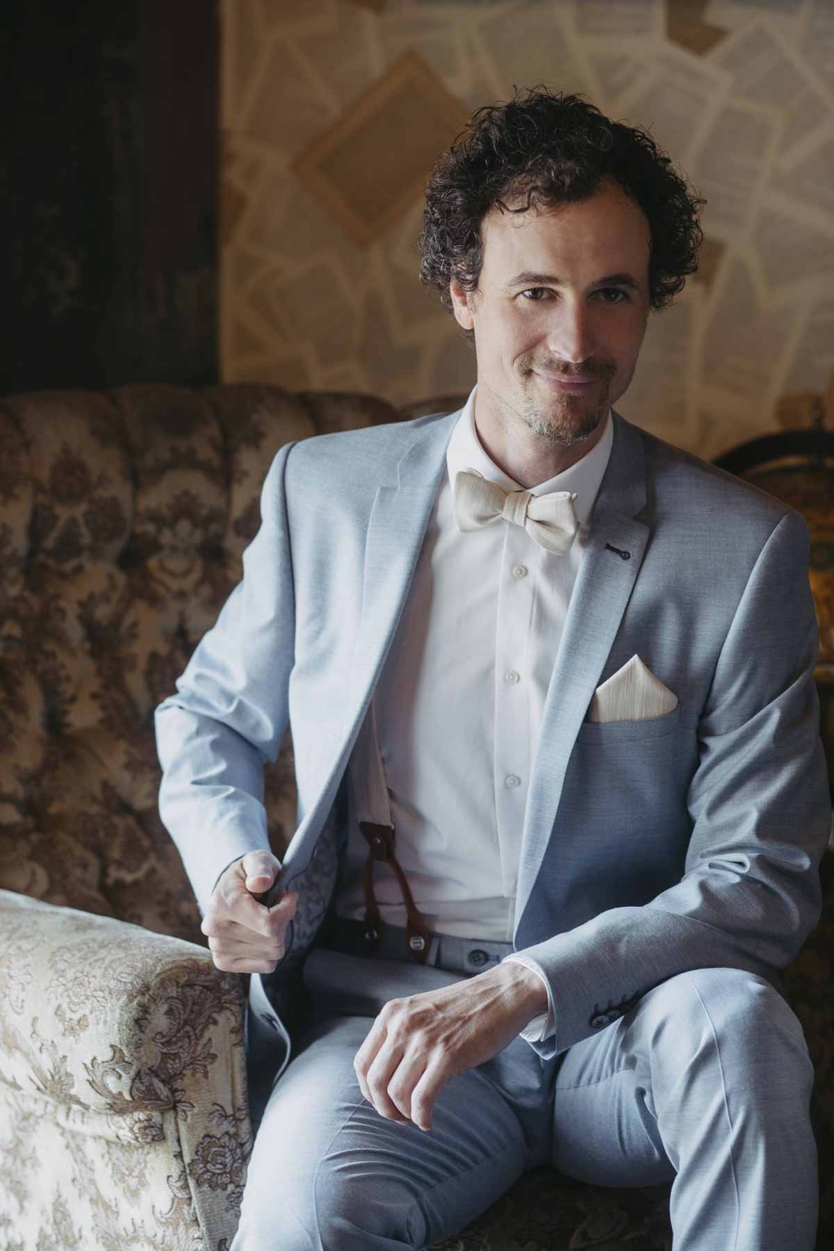 Herren Fliege Einstecktuch Hosenträger Set Beige Camillo FAFIGO