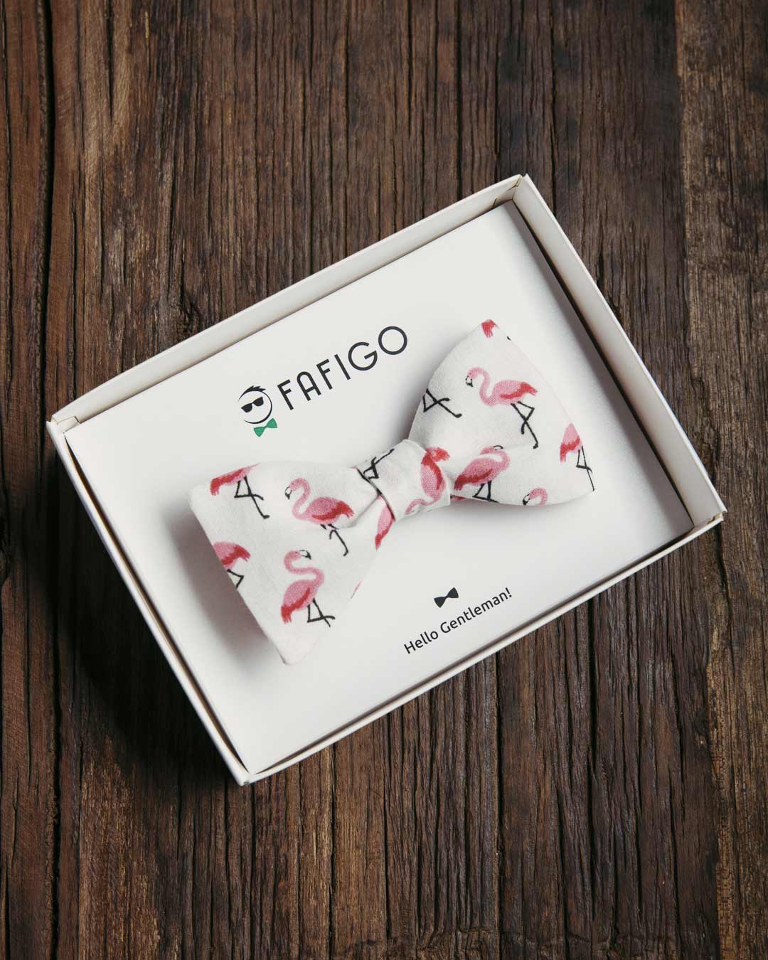 Weiße Fliege mit pinken Flamingos FAFIGO