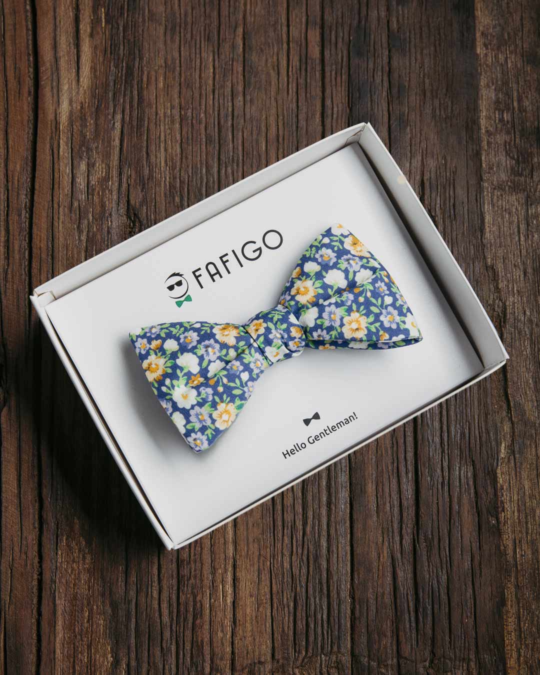 Fliege in Blau mit gelb buntem Blumenmuster FAFIGO