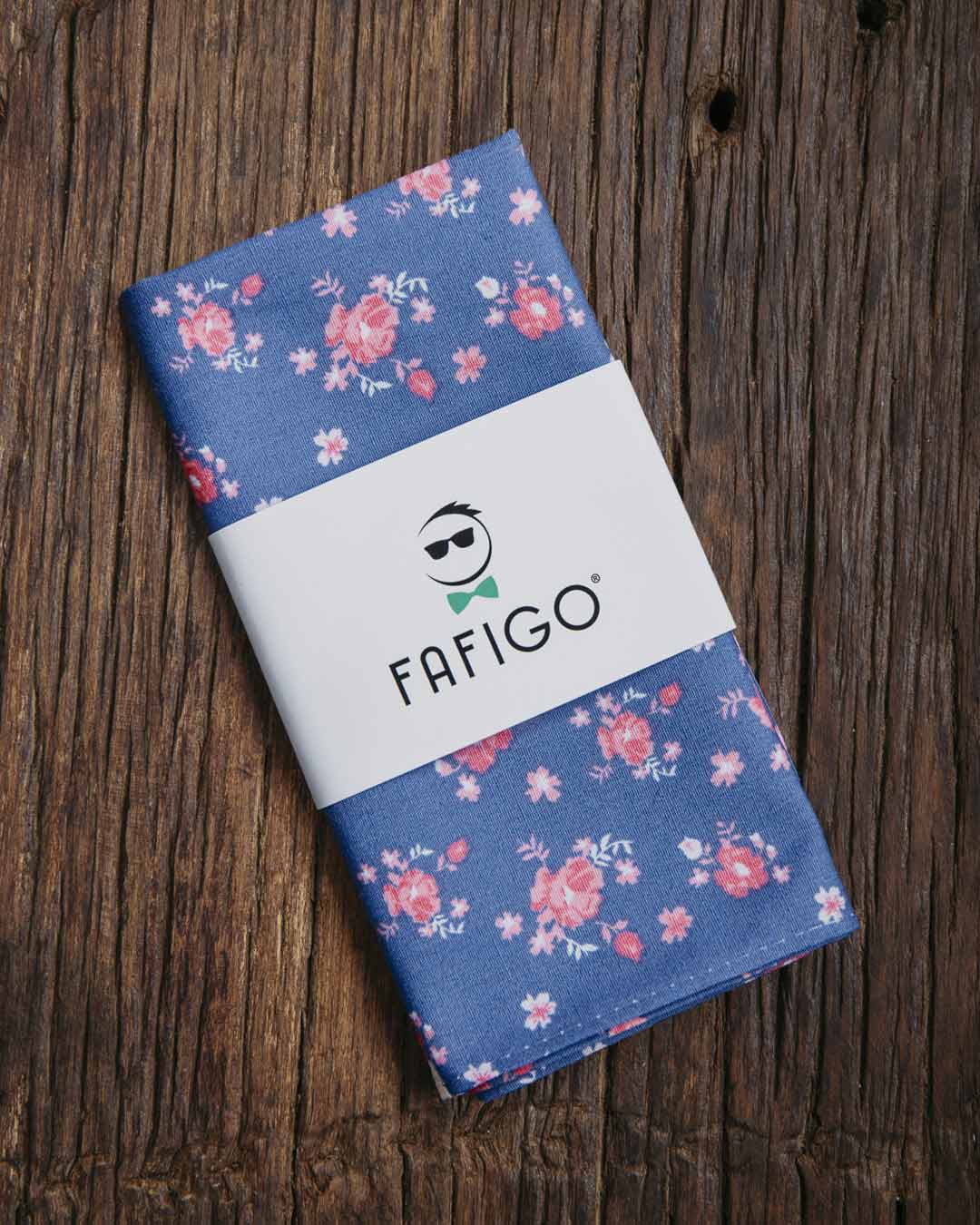 Einstecktuch in Blau mit floralem Muster in Rosa FAFIGO