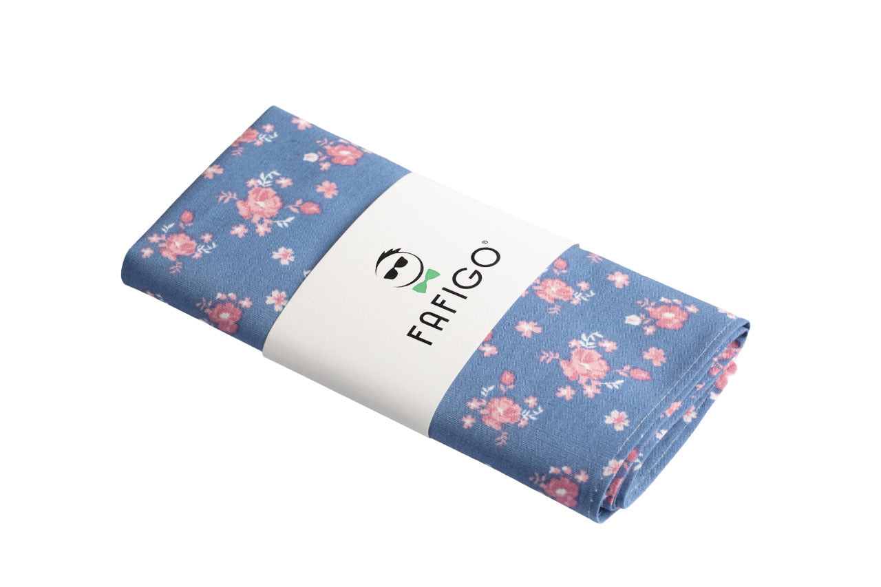 Blaues Einstecktuch mit Rosa Blumenmuster FAFIGO