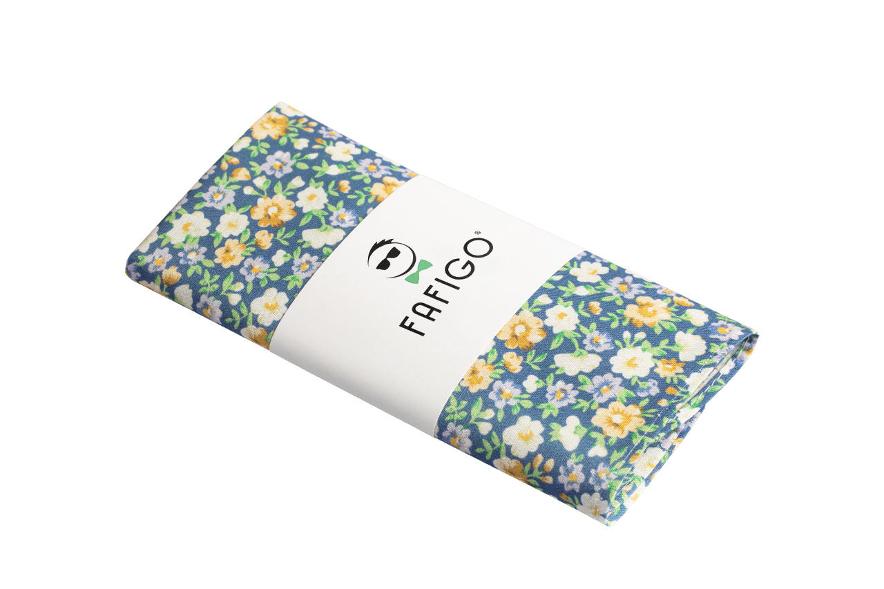 Blaues Einstecktuch mit buntem Blumenmuster FAFIGO