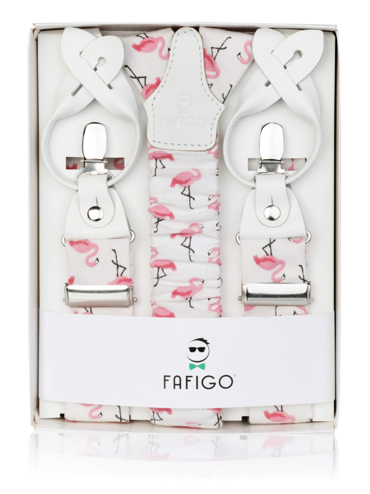 Weißer Hosenträger mit pinkem Flamingo-Muster FAFIGO
