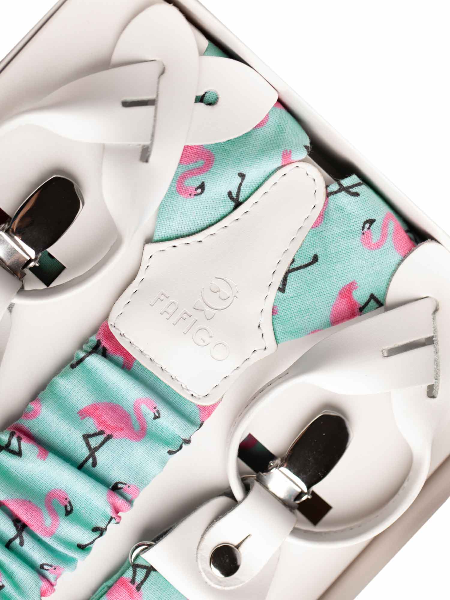 Türkiser Hosenträger mit Flamingo-Muster FAFIGO
