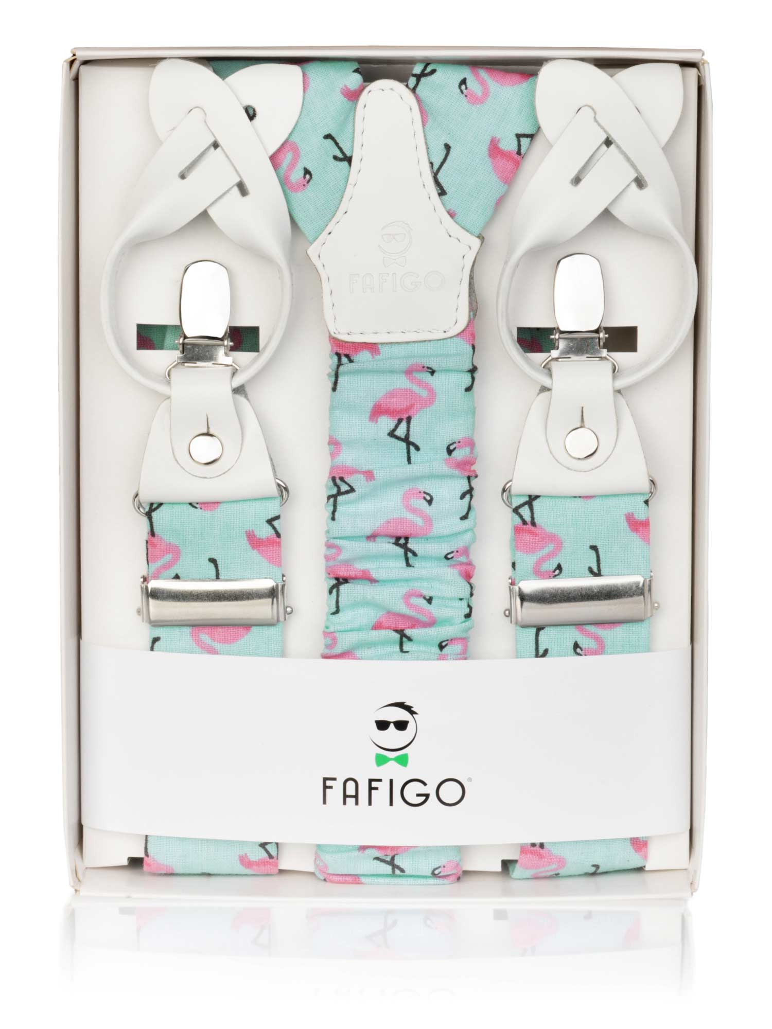 Hosenträger in Türkis mit pinken Flamingos FAFIGO