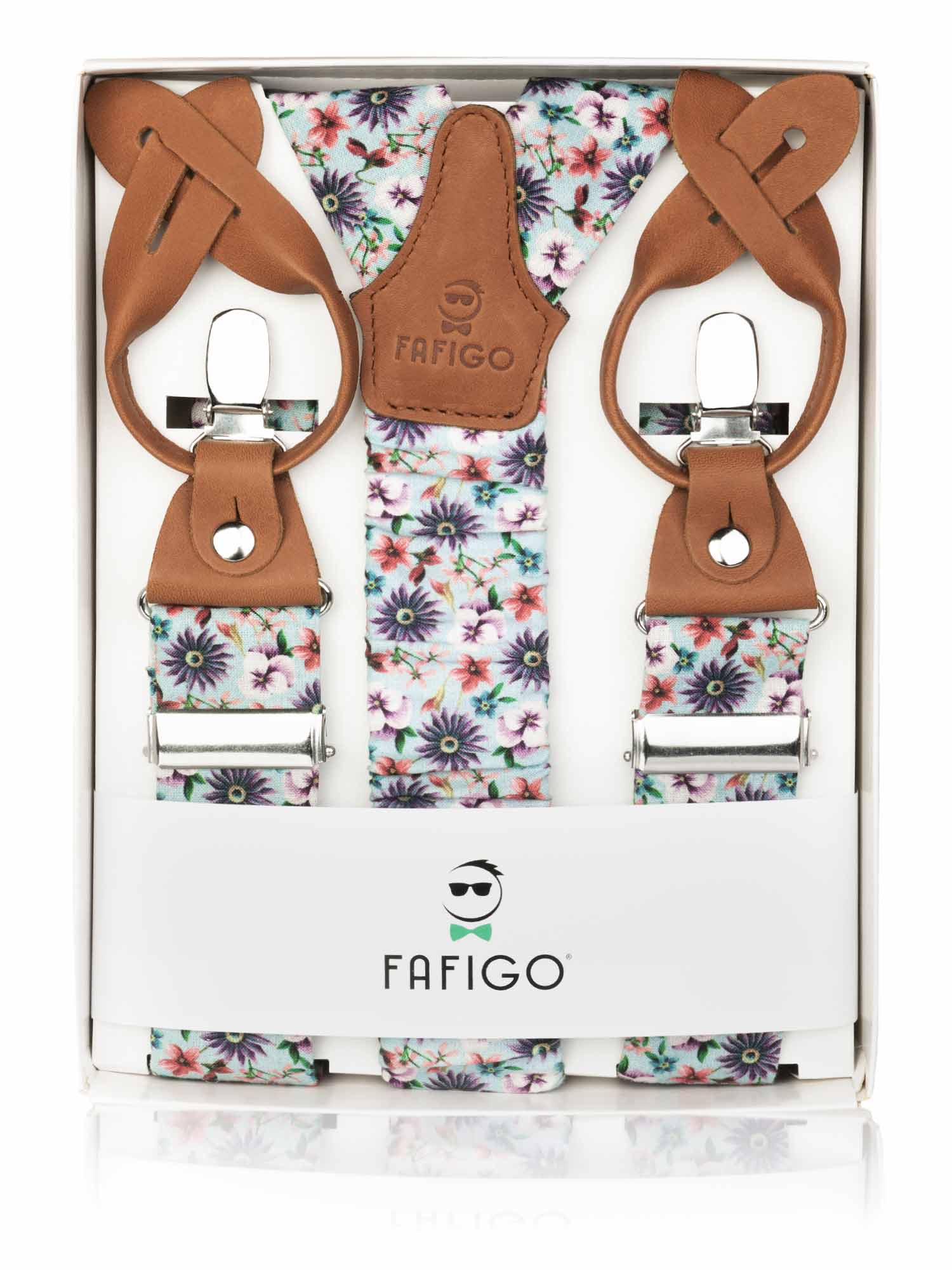 Hosenträger in Türkis mit buntem Blumenmuster FAFIGO