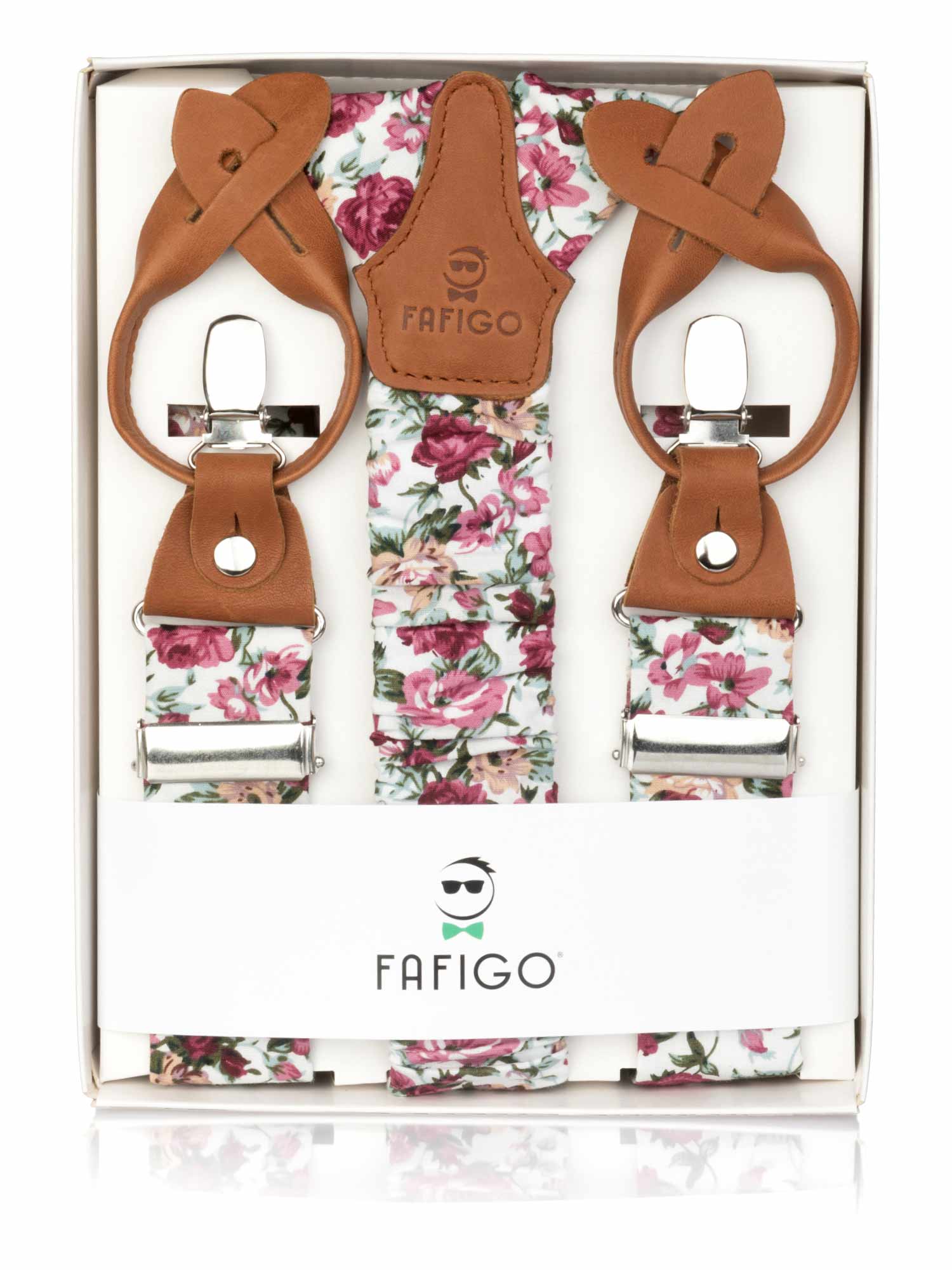 Hosenträger in Weiß mit buntem Blumenmuster FAFIGO