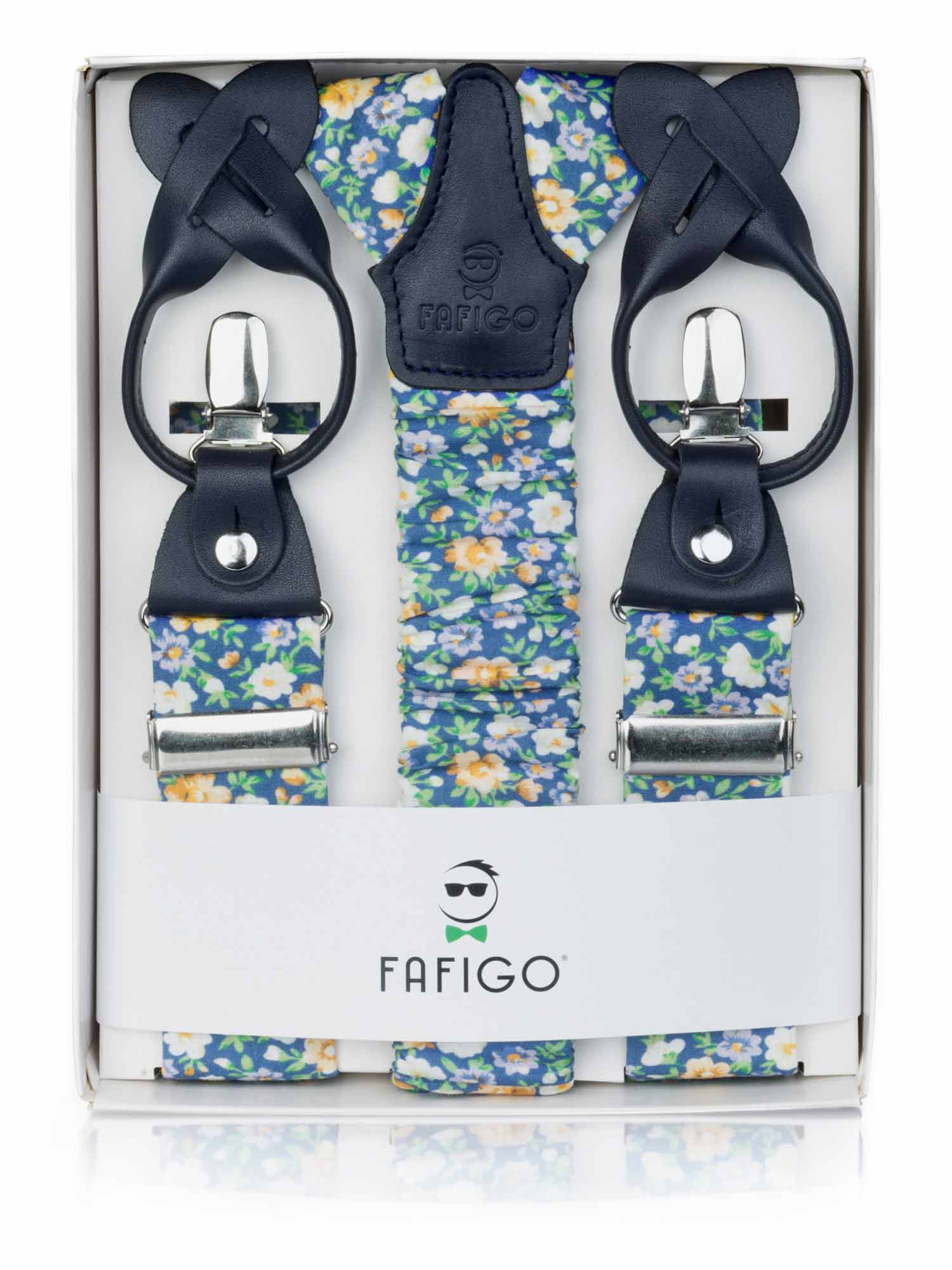 Hosenträger in Blau mit buntem Blumenmuster FAFIGO