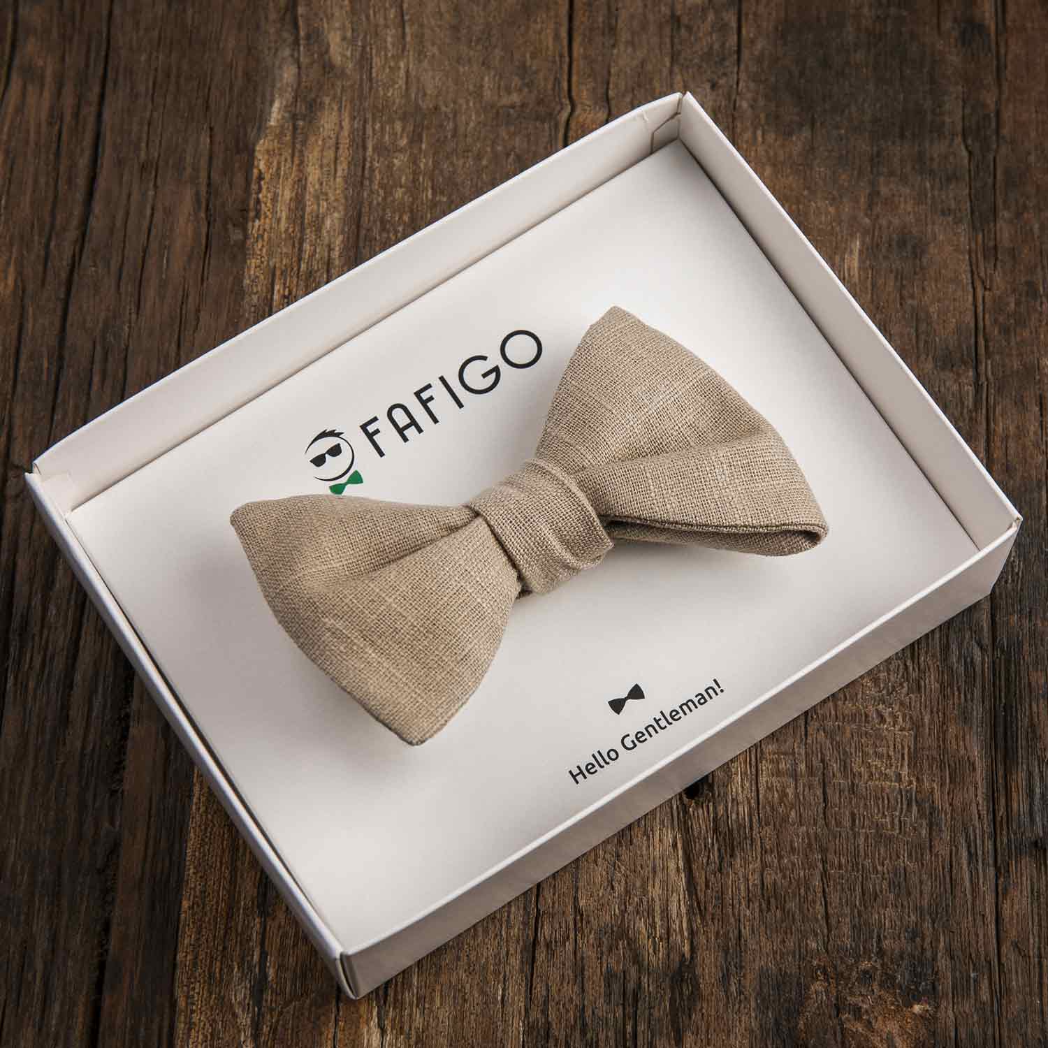 Beige Herren Fliege aus Leinen - FAFIGO