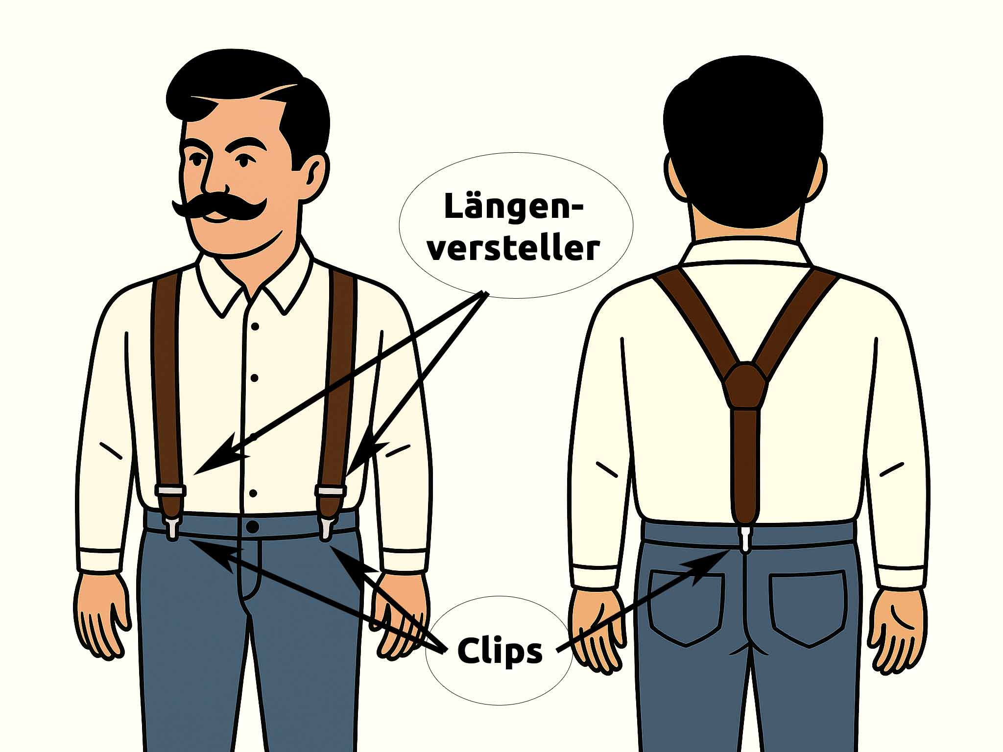 Wie befestige ich einen Hosenträger mit Clips - Anleitung - FAFIGO