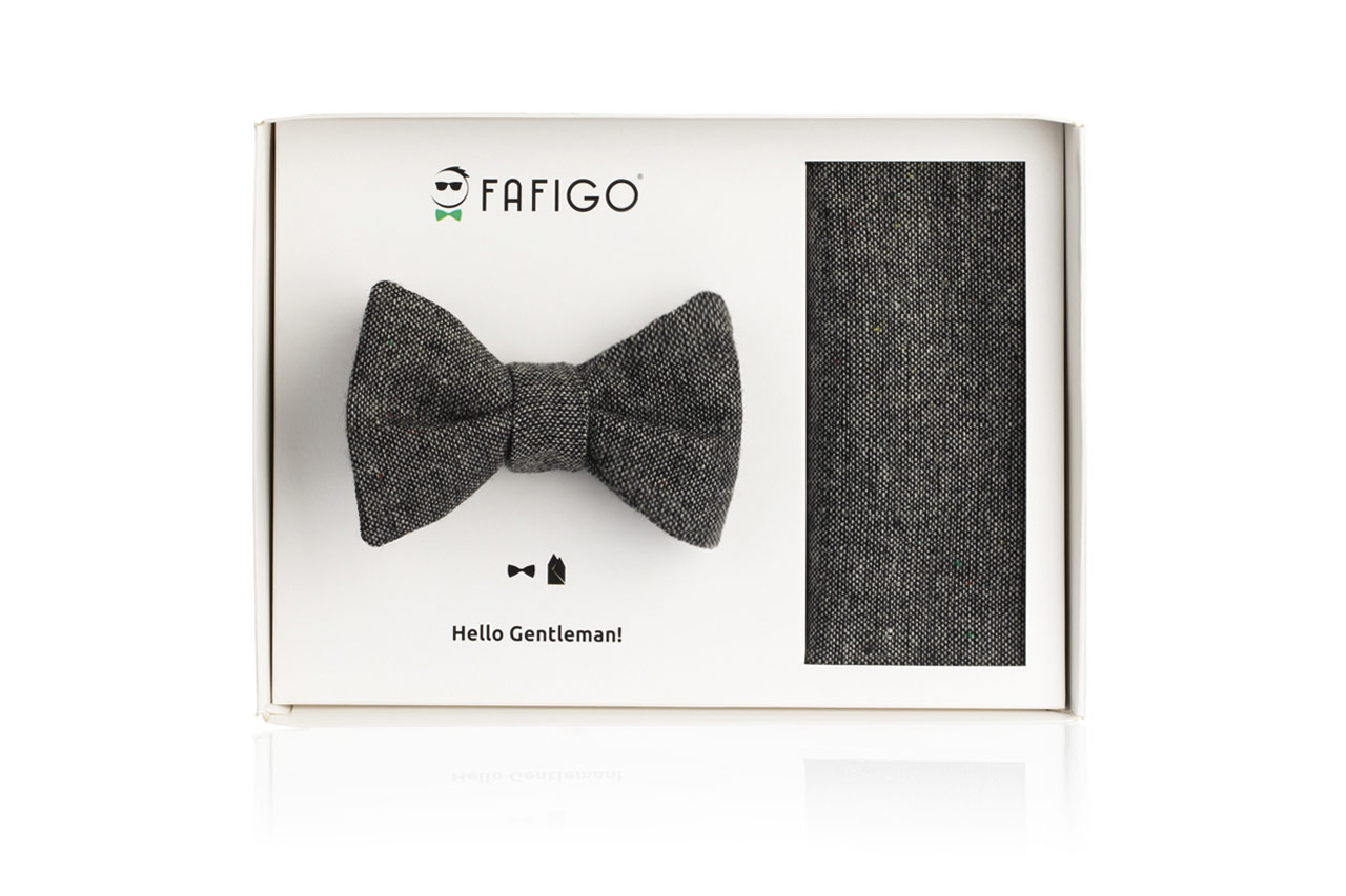 Graues Tweed Set mit Fliege + Einstecktuch | FAFIGO
